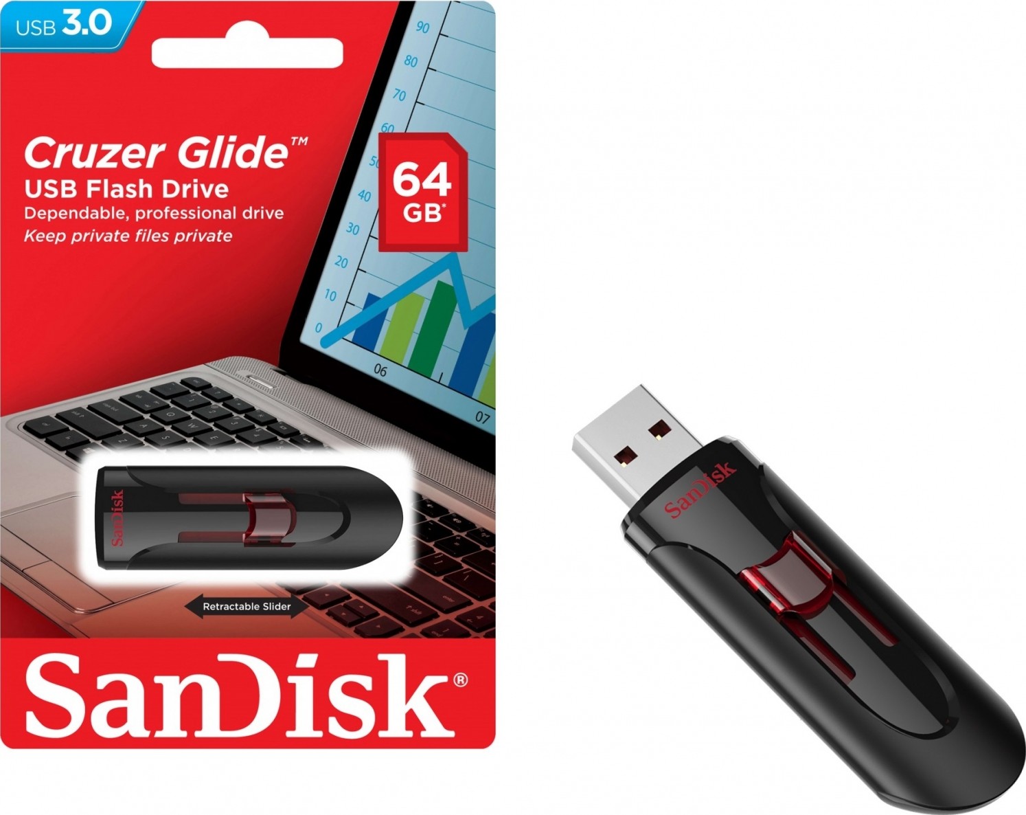 SANDISK CRUZER GLIDE 64GB USB BELLEK